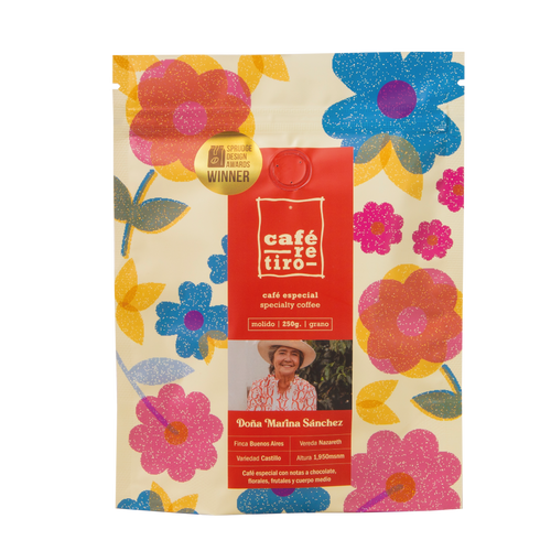 Café microlote Doña Marina Sánchez 250g, línea Luna en Verde de Café Retiro, café de mujeres caficultoras de El Retiro, Antioquia